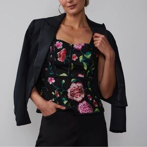 new york company Mesh Peplum Top Floral Embroidered Black Small New